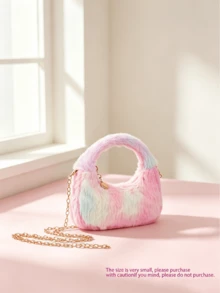 1 buah Tas Tangan Berbulu, Tas Selempang Rantai Kasual Serbaguna, Tas Kecil Aksesori Pakaian Mini untuk Anak Perempuan, Musim Gugur/Dingin - mewah - View 1