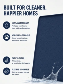 Universal Pet Feeding Mat, Suitable For Cats And Dogs, Prevents Food And Water Spills, Fits Small, Medium And Large Pets, Non-Slip Design, Suitable For Daily Feeding, Protects Floors From Food And Water Bowl Spills And Stains - Blue - View 5