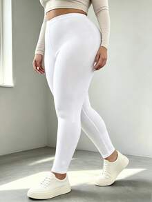 3pcs/Set Plus Size White Long Leggings, High Elastic Soft Fabric, 9/10 Length, Slimming Fit, Non-Tight, Fitness Yoga Pants Fall - White - View 6