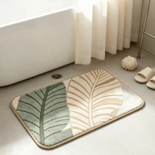 1 Peça Tapete de Banho com Padrão de Folha Vintage, Material de Lã de Alpaca, Tapete de Cozinha, Tapete de Entrada Ultra Macio, Carpete Impresso, Design Retangular, À Prova d'Água e Fácil de Limpar, Acessório de Decoração para Casa Adequado para Banheiro, Cozinha, Entrada, Corredor, Lado da Cama, Sala de Estar, Quarto. Lavável em Máquina - A - Visão 1
