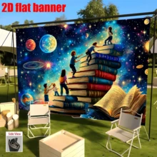 1pc Climbing Dream Theme Banner, Vibrant Space Theme With Astronaut And Planet Patterns, Polyester Material, 2D Flat Design, Suitable For Family Gatherings - A - View 5