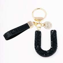1pc Shiny Black Crystal Letter Bag Charm/Llavero, Glitter Alphabet Keychain For Handbag Daily Use, Gift Labor Day Halloween Thanksgiving Christmas - Black - View 10