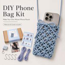 DIY Phone Bag Kit, Woven Phone Storage Pouch Handmade Set With Instructions, Home Craft & Gift Making, Suitable For Women And Teenagers, Macrame Bag Set, Beginner Handmade Crossbody Phone Storage Pouch Making Kit - Multicolor - View 1
