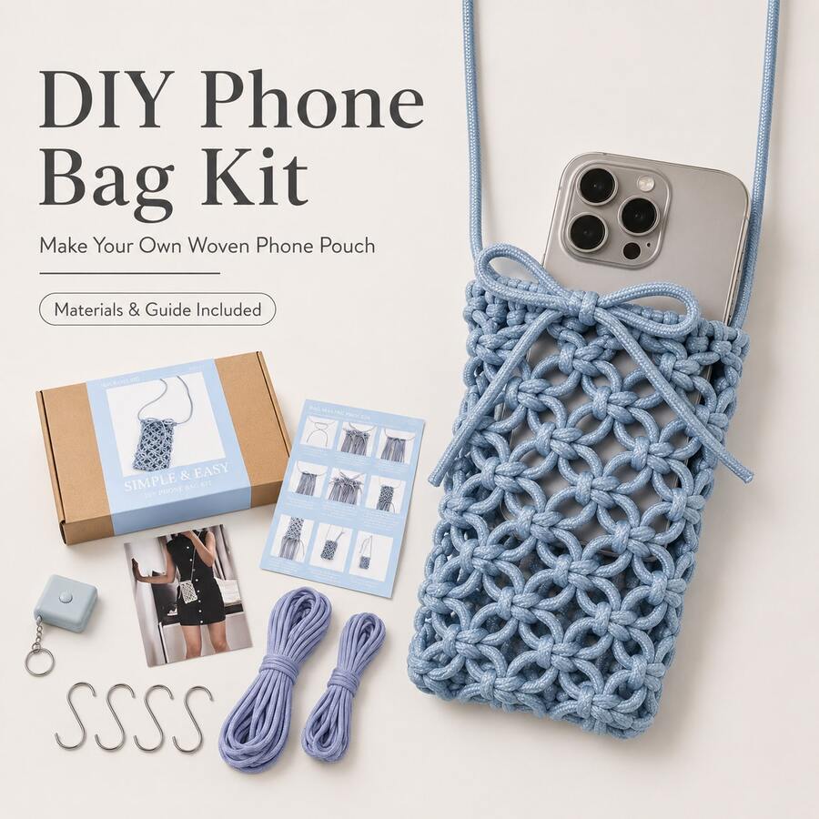 DIY Phone Bag Kit, Woven Phone Storage Pouch Handmade Set With Instructions, Home Craft & Gift Making, Suitable For Women And Teenagers, Macrame Bag Set, Beginner Handmade Crossbody Phone Storage Pouch Making Kit - Multicolor - View 1