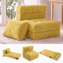Wandelbares Sofa 4 in 1, klappbarer Sessel mit Seitentasche, Komfortschaum, Cordbezug, Kissen und Kopfstütze, für Wohnzimmer oder kleine Räume - Gelb - Übersicht 9