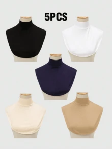 5pcs/Set Women's Fashion Solid Color Sun Protection Casual Fake Collar Scarf - 5pcs/set-black, White, Beige, Navy, Camel - View 3