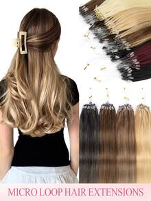 22 Inch Fishing Line Micro Ring Human Hair Extensions With Beads, 25 Strands, 25G/Pack, No Glue Needed, Easy Installation, Invisible, Glue-Free Hair Extensions, Holiday Essential, School Supplies, Bridal Style, Daily Look, Back To School Essential, Travel Essential - Multicolor - View 2