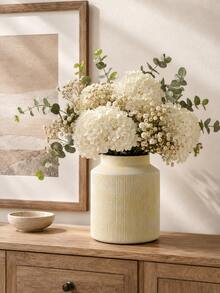 1pc Cream Ribbed Vase, Modern Minimalist Fresh Flower Vase, Suitable For Fresh Flowers, Reed Grass And Green Plants, Neutral Bohemian Farmhouse Style Desktop Decor, Suitable For Living Room, Dining Table, Entryway, Shelf, Fireplace Mantel, Housewarming Gift - Multiple Models 2 - View 1