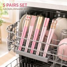 5 Pairs Floral Macaron-Colored Reusable Chopsticks, Durable PET Daisy Design For Home And Restaurant Use - View 3
