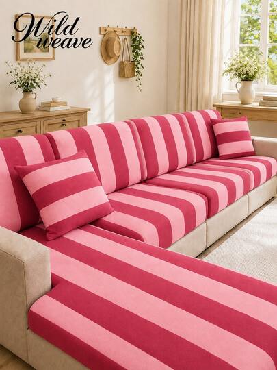 1pc Striped Print Milk Silk Sofa Cushion Cover, High Elasticity Removable Washable All-Season Sofa Slipcover, Suitable For Kitchen, Living Room, Bedroom, Balcony Garden And Multiple Occasions, Single Piece Sold Not Set Sofa Cushion Protector