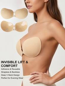 Mango-Shaped Silicone Adhesive Bra, Strapless Invisible Push-Up Bra, Detachable Transparent Straps, Essential For Wedding Dress, Evening Gown And Low-Cut Tank Tops, Strong Lift And Anti-Sagging, Soft And Reusable, Sexy Wedding Party Essential, Breathable And Gentle For Sensitive Skin, Natural Invisible Seamless - Multicolor - View 1