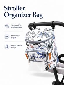 1pc Fresh Jungle Print Multi-Function Stroller Organizer Bag, Convenient Hanging Design, Stores Baby Wipes, Snacks, Small Items. Secure Buckle, Easy To Install And Remove, Perfect For Daily Outings And Stroller Walks, Easily Organizes Various Baby And Maternity Essentials - Multicolor - View 1