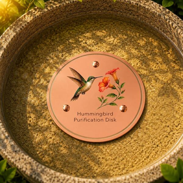 1pc Outdoor Garden Bird Bath Purifier, Pond Bottom Filtration Disc, Hummingbird Pattern Round Water Purification Accessory, Floral Plant Theme Bird Drinking Basin Cleaning Aid Device, Yard Landscape Pond Maintenance Supplies, Backyard Water Feature Filtration Accessory, Suitable For Home Garden, Patio Yard, Small Pond, Country Garden, Water Feature Area, Bird Bath, Outdoor Bird Drinking Area, Gardening Enthusiast Holiday Gift