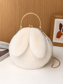 XD Fashionable Plush Rabbit Shaped Handbag, Clasp Design, Material, Ideal Gift For Party, Ball, Evening/Banquet/Valentine's Day, Also Suitable For College/Classroom/Holiday/Vacation/Outdoor/Outing/Travel/Stadium/Lipstick Storage, Suitable For Women/Girls - Multicolor - View 4