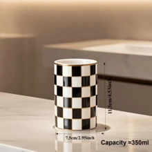 1個300ml陶瓷皂液器，多色棋盤格圖案，圓柱形設計可補充，適用於洗手液、沐浴露、洗髮精和乳液，適合居家、廚房、浴室和飯店使用 - 棋盤格瓶杯套裝 - 查看 9