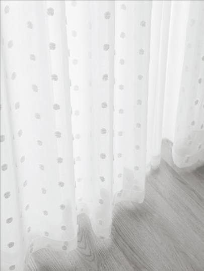 1 panel o 2 paneles de cortina traslúcida con bolas esponjosas de lunares blancos, de estilo minimalista moderno, con diseño de bolsillo para barra, lavable y de fácil cuidado, adecuada para sala de estar, dormitorio y decoración de diversas habitaciones