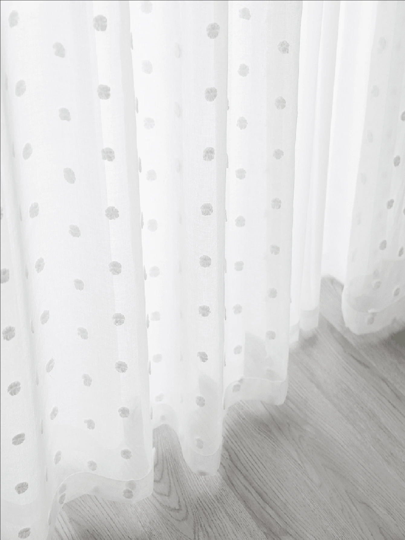 1 Panel Or 2 Panels White Polka Dot Fluffy Ball Sheer Curtain, Modern Minimalist Style, Rod Pocket Design, Translucent Not See-Through, Washable, Easy Care, Suitable For Living Room, Bedroom, Various Room Decor - White - View 1