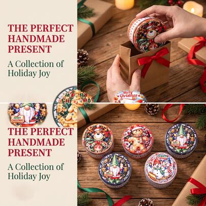 6 piezas de frascos de velas navideñas con tapas, latas de metal con patrones festivos, adecuadas para velas aromáticas DIY, decoración de fiestas en el hogar, rellenos de calcetines navideños, empaque de regalos