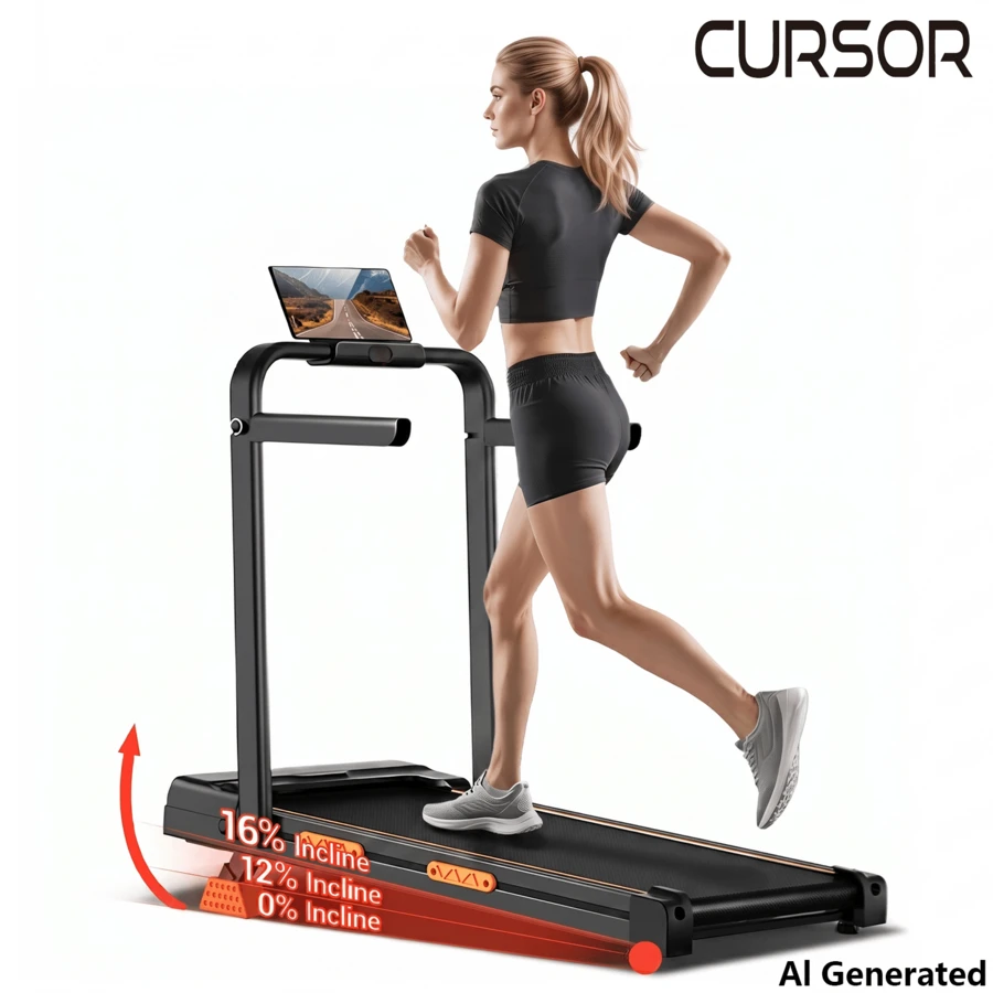 CURSOR FITNESS 3 In 1 Walking Pad Treadmill With 16% Incline, Folding Treadmill With Handle Bar, Portable Treadmills For Home Small, 300 Lbs Capacity - View 1