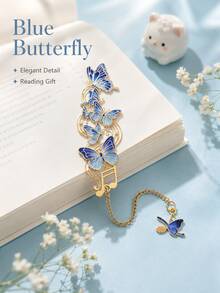 1pc Elegant Hollow‑Carved Butterfly Metal Bookmarks With Chain Pendant, Musical Note Design Page Marker, Art Decor Stationery Gift For Book Lovers - Multiple Styles - View 9