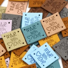 10/20/40/60/80Pcs Mixed Color Square Handmade Labels, Colorful Leather Labels, Microfiber Leather, Decoration For Clothing And Handicrafts - Multicolor - View 2