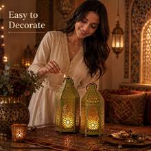 High-End Moroccan Style Metal Lantern Set, Hollow Projection Iron Candle Holder, Suitable For Halloween, Valentine's Day, Thanksgiving And Christmas Holiday Tabletop Decor, Home Kitchen Decoration - Child-Friendly, Easy Installation - A - View 9