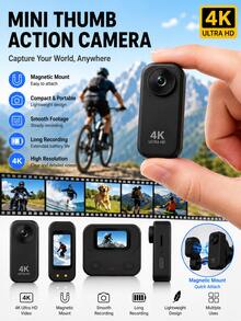YAIUZGOO Mini Thumb Action Camera 4K Ultra HD, Portable Wearable Action Camera With Magnetic Mount, Anti-Shake Stabilization, Compact Vlog Action Camera For Cycling, Travel And Outdoor Recording - View 1