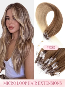 22 Inch Fishing Line Micro Ring Human Hair Extensions With Beads, 25 Strands, 25G/Pack, No Glue Needed, Easy Installation, Invisible, Glue-Free Hair Extensions, Holiday Essential, School Supplies, Bridal Style, Daily Look, Back To School Essential, Travel Essential - Multicolor - View 24