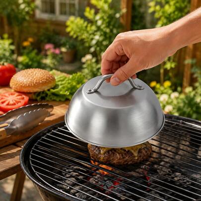 Stainless Steel Multifunctional Dome Lid – Portable Mini BBQ Grill & Stovetop Cover With Handle, Food- & Durable, For Outdoor Camping, Picnic & Kitchen Use, Heavy-Duty Cookware Lid