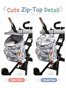 1pc Fresh Jungle Print Multi-Function Stroller Organizer Bag, Convenient Hanging Design, Stores Baby Wipes, Snacks, Small Items. Secure Buckle, Easy To Install And Remove, Perfect For Daily Outings And Stroller Walks, Easily Organizes Various Baby And Maternity Essentials - Multicolor - View 8