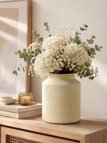 1pc Cream Ribbed Vase, Modern Minimalist Fresh Flower Vase, Suitable For Fresh Flowers, Reed Grass And Green Plants, Neutral Bohemian Farmhouse Style Desktop Decor, Suitable For Living Room, Dining Table, Entryway, Shelf, Fireplace Mantel, Housewarming Gift - Multiple Models 2 - View 8