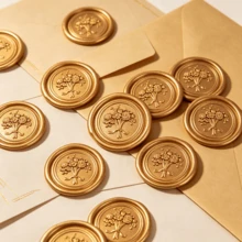 20入 3D 浮雕花束圖案自黏式蠟封貼紙，適用於禮物、婚禮邀請函、信封封口 - 棕色 - 花束-棕色 - 查看 7