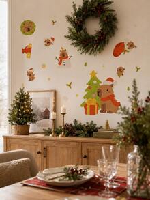 SUPSTICKER IPC Capybara Christmas Wall Decals, Peel And Stick Holiday Wall Stickers, Animal Christmas Decor For Living Room, Bedroom, Entryway & Party - IPC - View 9