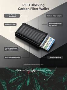 2pcs/3pcs/Set Carbon Fiber Automatic Pop-Up Card Holder Men's RFID Anti-Theft Demagnetization Card Wallet Business Commute Pocket Storage Halloween Christmas Father's Day Birthday Gift Item 1pc, Card Holder Is Main Product, Gift Bag Is Accessory - A - View 2