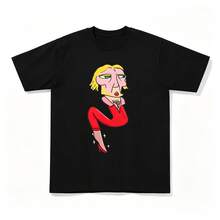 Weirdcore Graphic Tee, Oversized Cotton Crew Neck, Funny Meme Character, Street Style, Travel, Summer, Women's Clothing - Black - View 1