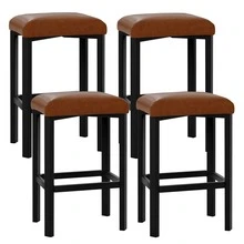 GOCAPTAIN Bar Height Backless Bar Stool Set - 25-Inch PU Leather, 2-Inch Thick Cushions, Heavy-Duty Metal Frame With Footrest, Easy To Assemble - Brown/Black, 2/4 Piece Set - Brown - View 8
