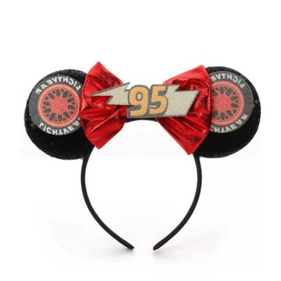 Disney 1pc Cars Lightning McQueen Ears Headband - Red Metallic Bow 95 Lightning Wheel Cute Hair Accessories