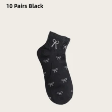 5 Pairs Women's Cute Bow & Floral Short Socks, Ins Style, Preppy, Comfortable, Soft & Sweat-Absorbent - Multicolor - View 10