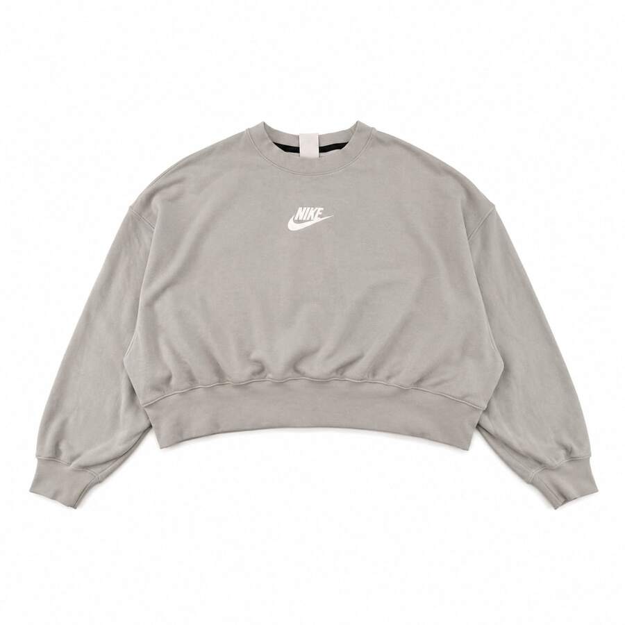 Nike Sportswear Club Fleece Boxy 圓領短版套頭衛衣 淺灰色休閒款 女款 - 灰色 - 查看 1