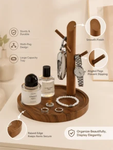 1pc Luxury Vintage Wooden Decorative Tray, Multi-Functional Entryway Key Organizer, Living Room Shoe Cabinet Shelf Hook, Jewelry Watch Perfume Display Board, Minimalist Home Storage Decor - View 4