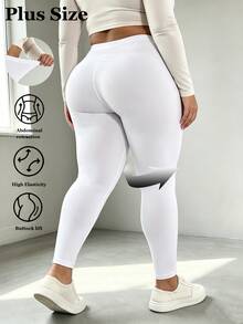 3pcs/Set Plus Size White Long Leggings, High Elastic Soft Fabric, 9/10 Length, Slimming Fit, Non-Tight, Fitness Yoga Pants Fall - White - View 4