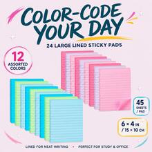 Colorful Large Wired Sticky Note Set, 24 Pads 12 Colors, 1080 Sheets, 15*10cm Lined Self-Adhesive Sticky Notes, Suitable For Students, Teachers, Home And Office Supplies - one-size - View 5