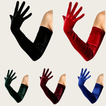 1 Pair Women's Long Velvet Gloves, Dark Green, Royal Blue, Black, Burgundy, Red, Bridal Gloves, Suitable For Wedding, Banquet, Performance, Coming-Of-Age Ceremony, Party, Etiquette, Elegant, Vintage, Sexy Style, Holiday Decoration Gloves, Cosplay Decoration Gloves
