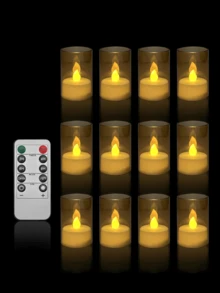 6/12/24pcs Small LED Flameless Tea Lights, Timer Flameless Tea Candles, LED Tea Lights, Flickering Electronic Tea Candles, Battery Operated Candles With Remote Control Timer, Suitable For Home, Wedding Centerpiece Decoration, Christmas, Table Setting And More. - Gold - View 12