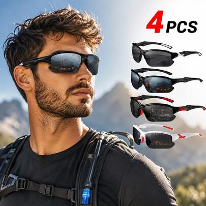 4‑Pack Mens Polarized Sports Sunglasses, Square Half Frame UV400 Anti‑Glare Sun Glasses, Outdoor Eyewear For Driving Cycling Fishing Hiking