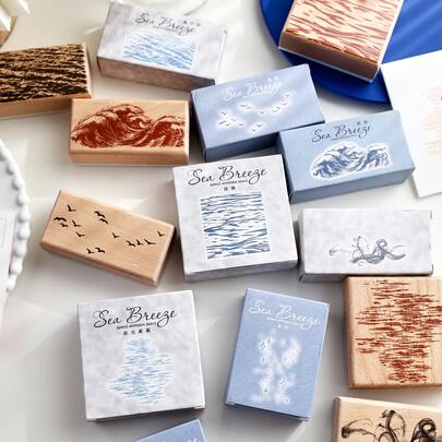 Wooden Rubber Stamp With Wave And Seagull Pattern, Decorative Wooden Stamp For Scrapbooking, Journaling, Diary, Handmade DIY Art Supplies