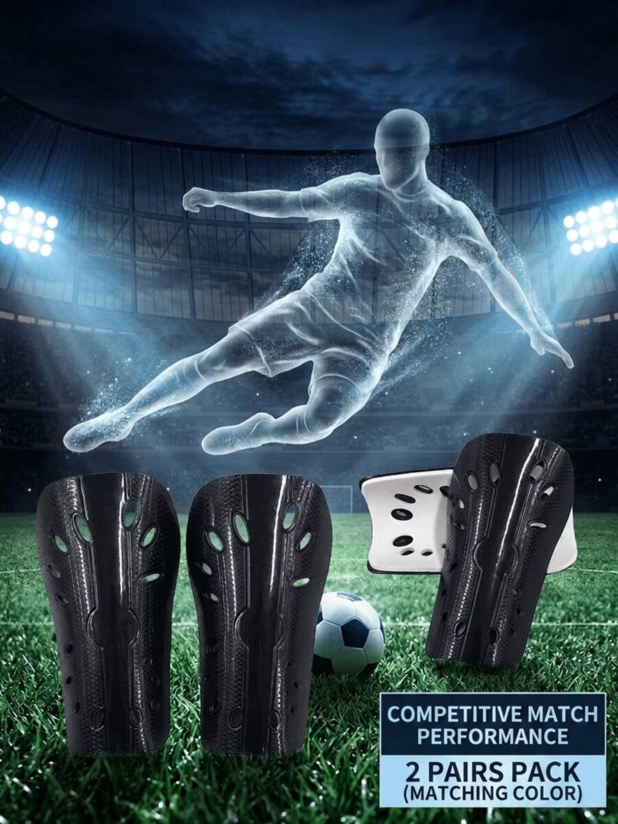 2 Pairs Professional Lightweight Breathable Shin Guards, White, Blue, Black, With Adjustable Straps, Suitable For Football Matches, Football Equipment, Cycling And Skateboard Protective Gear - Multicolor - View 1