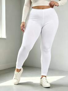 3pcs/Set Plus Size White Long Leggings, High Elastic Soft Fabric, 9/10 Length, Slimming Fit, Non-Tight, Fitness Yoga Pants Fall - White - View 8
