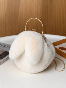 XD Fashionable Plush Rabbit Shaped Handbag, Clasp Design, Material, Ideal Gift For Party, Ball, Evening/Banquet/Valentine's Day, Also Suitable For College/Classroom/Holiday/Vacation/Outdoor/Outing/Travel/Stadium/Lipstick Storage, Suitable For Women/Girls - Multicolor - View 2