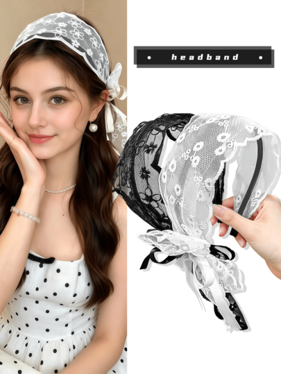 1/1 chiếc băng đô rộng thêu hoa cúc ren, bền và thân thiện với tóc, phụ kiện tóc thời trang ngọt ngào phong cách vintage để giữ nếp tóc - phù hợp cho phụ nữ và bé gái, đeo hàng ngày, hẹn hò, đi học, du lịch